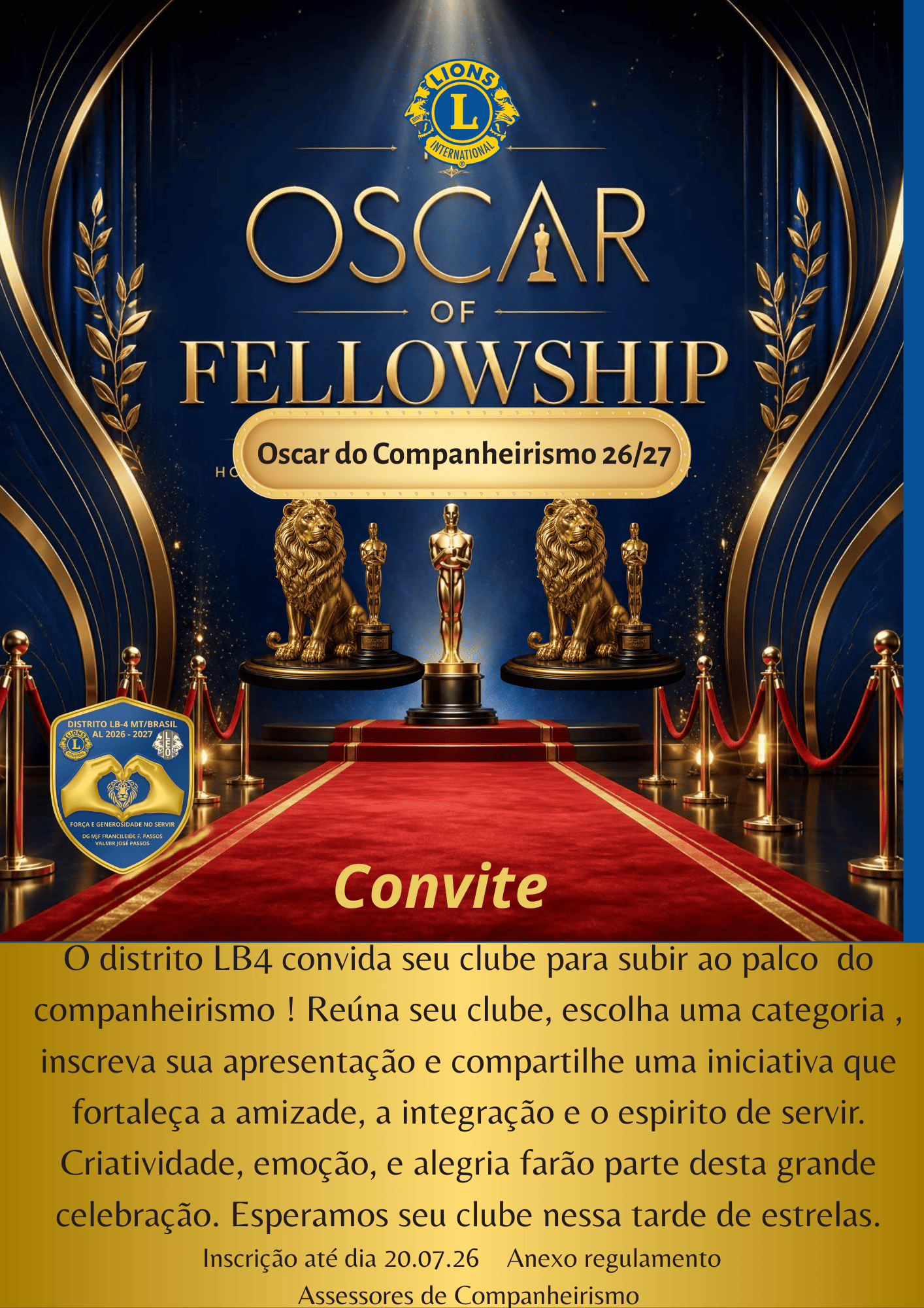 Assessoria de Companheirismo lança o OSCAR DO COMPANHEIRISMO Distrito LB4 "Celebrando o talento, a amizade e o servir."